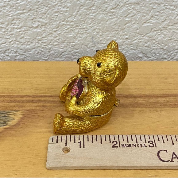Objet d Art Form Work of Art Gold Bear Holding a Heart Rhinestone Enamel Trinket - Picture 10 of 12
